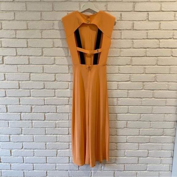 Tibi Open Back Bias Cut Sleeveless Silk Dress Apricot Orange S118SL1085 Size 0 - Picture 9 of 15